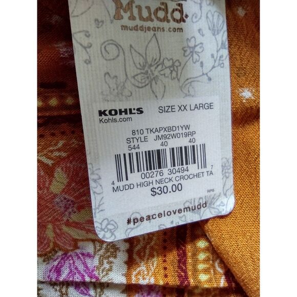 NWT Mudd Orange Flowy Floral High Neck Boho Tank Top Sz XXL - Picture 3 of 5